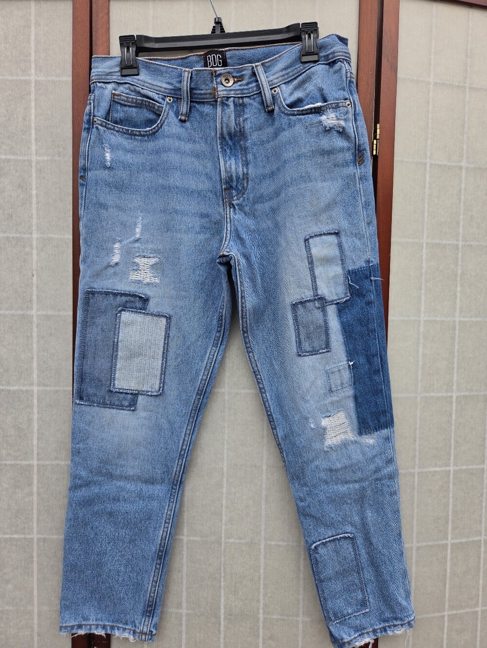 BDG Patchwork Distressed Dad Slim Taper Jeans Boho UrbanOutfiter Streetwear Y2k